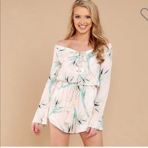 NWT Blush & Teal Palm Print Romper